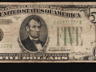 1934 A $5 Federal Reserve Note 2