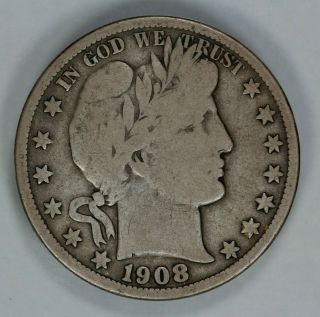 1908 O Barber Half Dollar 50c Vg Very Good And Problem (8503)