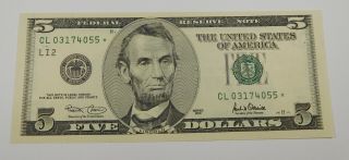 2001 $5 Federal Reserve Star Note - Uncirculated Fr 1989l