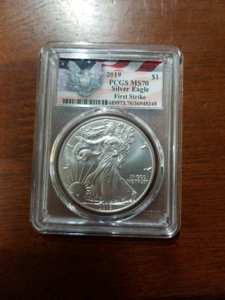 2019 $1 American Silver Eagle Pcgs Ms70 First Strike - Eagle Label
