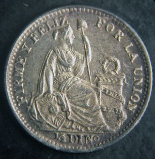 1899 Half Dino (. 5) From Peru With Strong Die Clash And Repunched 9 In The Date