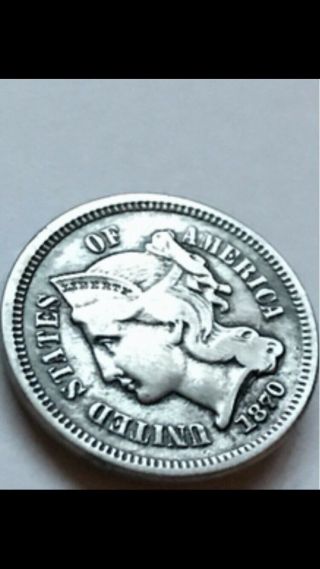 1870 3 Three Cent Nickel Rare Date Antique Collectable U.  S.  Civil War Type Coin