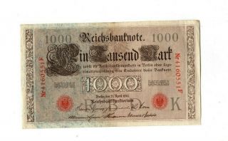 Xxx - Rare German 1000 Mark Empire Banknote 1910 Very Fine Con Red No
