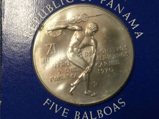1970 Panama 5 Balboas Silver Coin