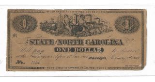 1863 State Of North Carolina One Dollar Note Raleigh,  Jan.  1st,  1863