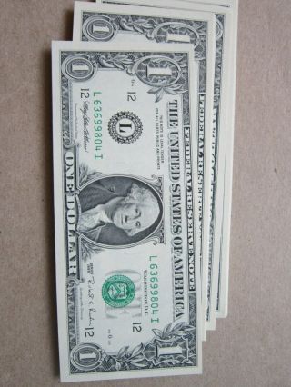 1995 $1 One Dollar Bills (san Francisco L) Uncirculated 5 Bills/$10 M4