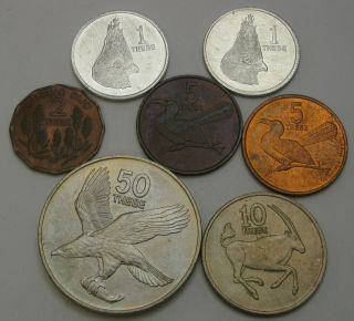 Botswana 1,  2,  5,  10,  50 Thebe 1976/1984 - 7 Coins.  - 495