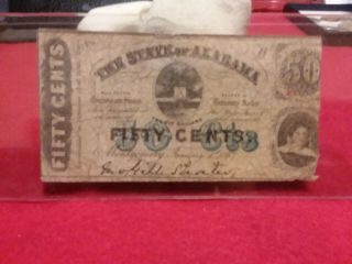1863,  Civil War Era 50 Cent Fractional State Of Alabama Note