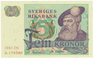 Sweden Sveriges Riksbank 1981 Issue 5 Kronor Pick 51d Foreign World Banknote