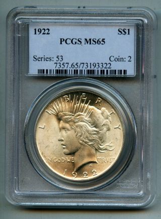 1922 Peace Silver Dollar Pcgs Ms 65