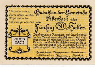 Banknote,  Austria,  Piberbach,  50 Heller,  1920 UNC 2
