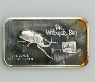 Vintage The Watergate Bug 1oz.  999 Fine Silver One Ounce Art Bar