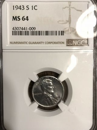 1943 - S Lincoln Steel Wheat Cent Ngc Graded Ms 64 Uncirculated