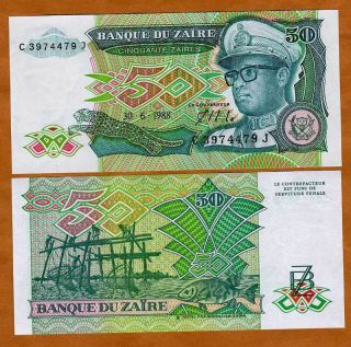 Zaire,  50 Zaires,  30 - 6 - 1988,  P - 32,  Unc - - Mobutu