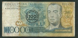 Brazil 1986 100 Cruzados On 100000 Cruzeiros P 208 Circulated