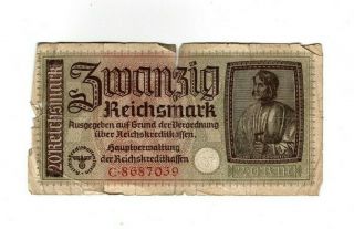 Xxx - Rare 20 Reichsmark Nazi Banknote Ww Ii Very Swastika