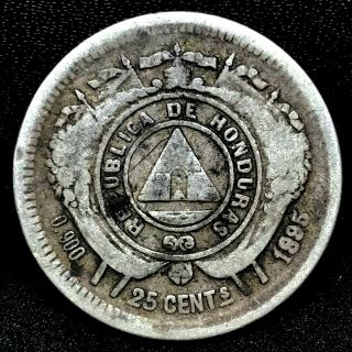 Honduras: 1895 Silver 25 Centavos Coin 24 Mm Scarce Km 50.