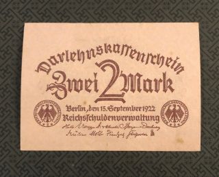 Germany (weimar Republic) 2 Mark,  1922,  P - 62,  Vf World Currency