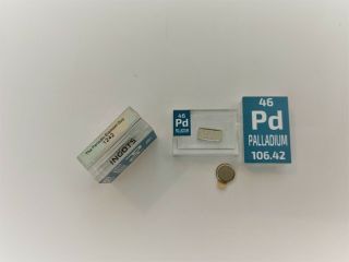 5 Grains (not Grams) Of.  999 Pure Palladium Metal Ingot In Periodic Element Tile