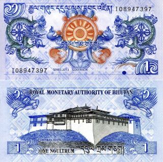 Bhutan 1 Ngultrum Banknote World Paper Money Unc Currency Pick P - 27b Dragons