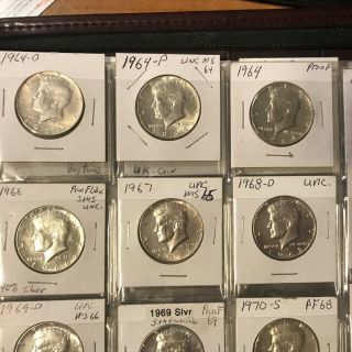 15 Silver coins Run 1964 - 1970 P,  D,  S Kennedy Half Dollars MS Unc.  W/1776 1976 Set 4