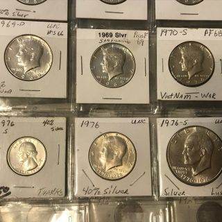 15 Silver coins Run 1964 - 1970 P,  D,  S Kennedy Half Dollars MS Unc.  W/1776 1976 Set 5