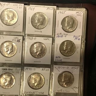 15 Silver coins Run 1964 - 1970 P,  D,  S Kennedy Half Dollars MS Unc.  W/1776 1976 Set 6