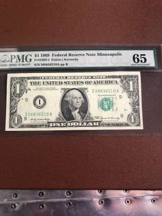 Us One $1 Frn Note Paper Dollar Greenback Bill - Series 1969 Pmg 65 Gem Unc