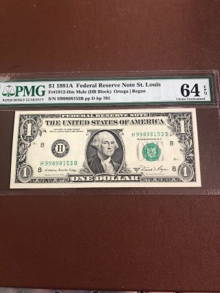 Us One $1 Frn Note Paper Dollar Greenback Bill - Series 1981 A