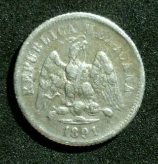 Mexico 1891 Small Silver 10 Centavos Gor Eagle Over 120 Years Old