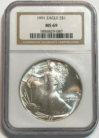 1991 1 Oz Silver American Eagle Ngc Ms 69