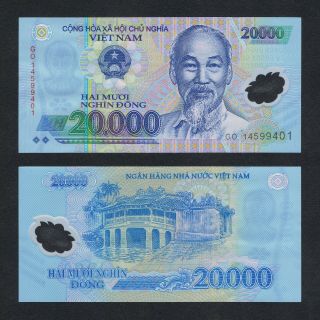 2014 Vietnam 20,  000 20000 Dong Polymer P - 120 Unc Ho Chi Minh Temple