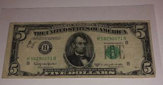 Scarce 1950 - D $5 Federal Reserve Note From St.  Louis H58290071 B