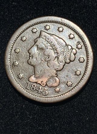 1845 Us Braided Hair Large Cent Penny.