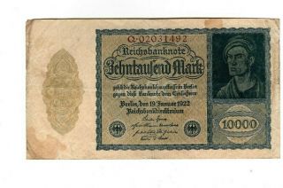 Xx - Rare German 10000 Mark Weimar Banknote 1922 Fine Con
