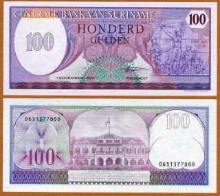 Suriname / Surinam,  100 Gulden,  1985,  Pick 128,  Unc