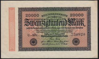1923 20,  000 Mark Germany Rare Vintage Paper Money Banknote Currency P 85a Unc