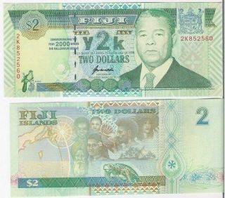Fiji Banknote 2 Dollars Millennium Commemorative P 102 2000 Unc