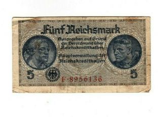 Xxx - Rare 5 Reichsmark Third Reich Nazi Banknote Ww Ii In Ok Con 7 No