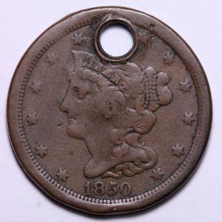 Key Date 1850 Braided Hair Half Cent - Holed K3gtf
