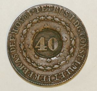 1830 Brazil 80 Reis With 40 Reis Devalued Counterstamp Fine