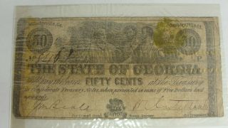 1863 State Of Georgia 50 Cent Obsolete Note Olive Green Metallic Stamp