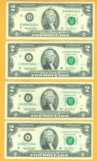 Low Serial Number $2 Dollar Bill 2003 Minneapolis 2 Consecutive & $2 Cleveland