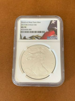 2017 (w) 1 Oz Silver American Eagle $1 Coin Ngc Ms 70