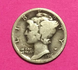 1916 Mercury Silver Dime,  Tough Date