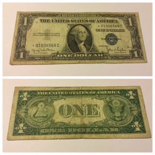 Vintage $1 Star 1935 - D One Dollar Bill Silver Certificate Washington Blue Seal