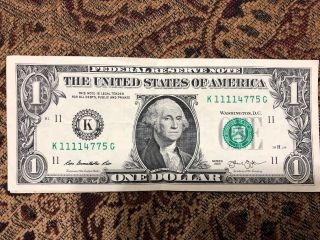 SOLID FIRST QUAD 1111 in $1 Dollar Bill FANCY UNIQUE SERIAL NUMBER NOTES 3
