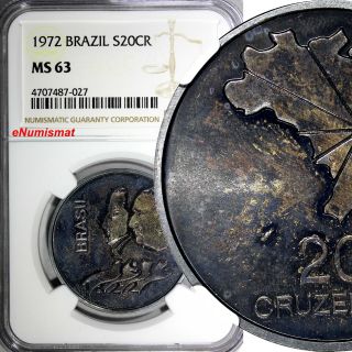 Brazil 1972 20 Cruzeiros Ngc Ms63 Toned 150th Anniver.  Of Independence Km583