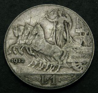 Italy 1 Lira 1912 R - Silver - Vittorio Emanuele Iii.  - 3478