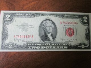 1953 C $2 United States Note Two Dollar Bill With Red Seal Au